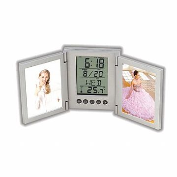 Foldaway Photo Frame With Lcd Clock, Travel Mate