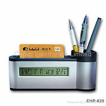 Penholder Clock With Card Holder