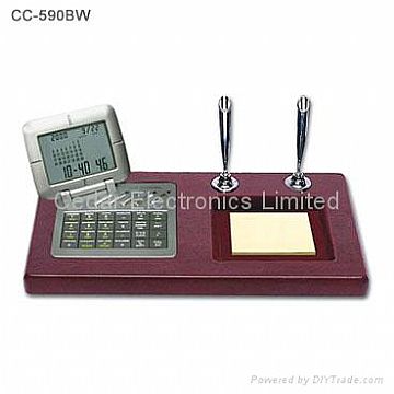 World Time Clock &Amp; Calendar Calculator With Wood Base